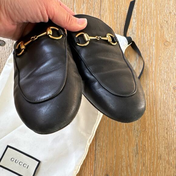 Gucci Princetown Mules Black Leather Gold Horsebit + Box Dustbag Size 38 / 7.5 - Picture 7 of 9